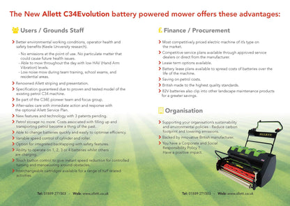 Allett C34 Evolution Cylinder Mower (Power-unit with Grassbox)